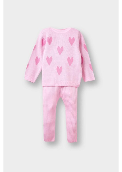 Kız Bebek 2'li Takım Kalp Desenli Triko Kazak Alt F3228A525WN