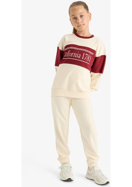 Kız Çocuk 2'li Takım Baskılı Sweatshirt Eşofman Altı E6418A825AU