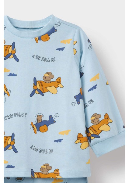 Erkek Bebek 4'lü Pijama Takımı Uçak Baskılı Uzun Kollu Penye Üst Uzun Alt F7200A525AU indirimleri