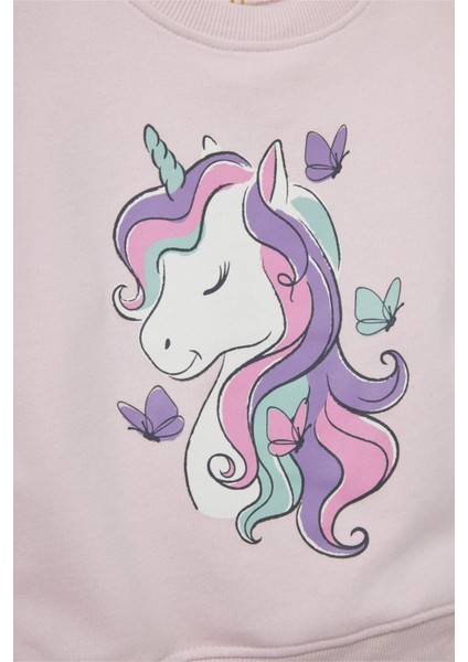 Kız Bebek 2'li Takım Unicorn Baskılı İçi Yumuşak Tüylü Sweatshirt Eşofman Altı F0541A525WN modelleri