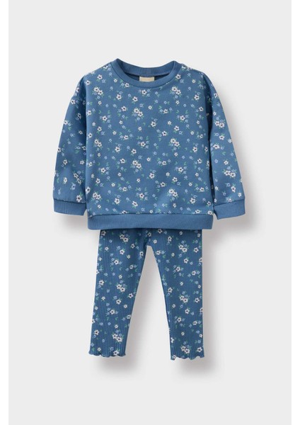 Kız Bebek 2'li Takım Çiçek Desenli Sweatshirt Tayt F0532A525WN