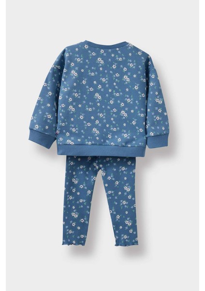 Kız Bebek 2'li Takım Çiçek Desenli Sweatshirt Tayt F0532A525WN fırsatları