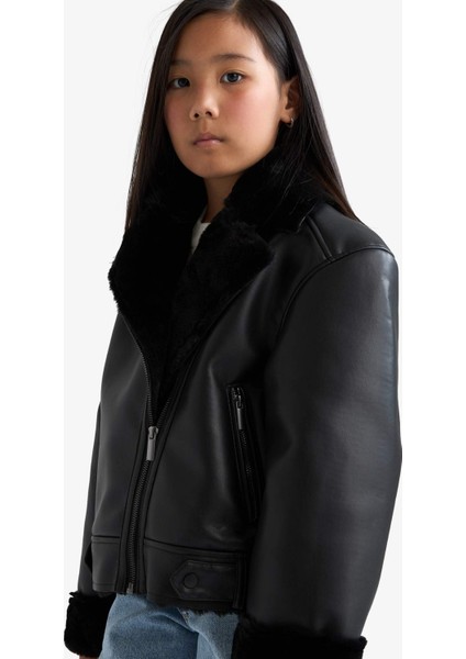 Kız Çocuk Ceket Yaka Suni Kürk Astarlı Mont F0562A825AU