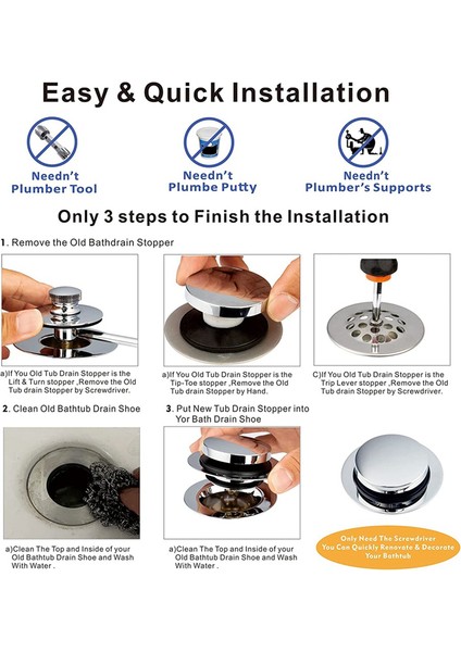 Ayak Ucu Banyosu Tahliye Tıkacı ve Kapağı Küvet Kaldırma Çevirme Kolunu Değiştirir (Yurt Dışından) indirimleri