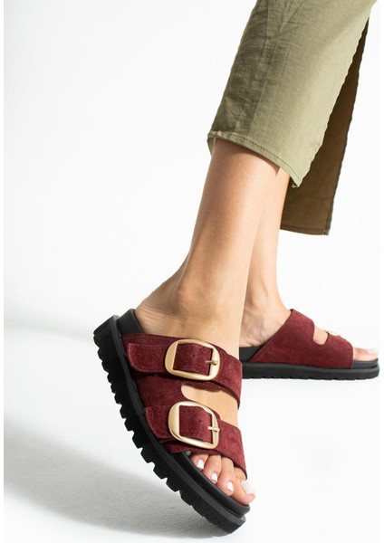 Tekstil-Nappa Hafif Comfort Kadın Bordo Terlik 25Y-1478