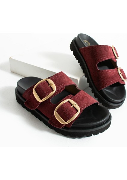 Tekstil-Nappa Hafif Comfort Kadın Bordo Terlik 25Y-1478
