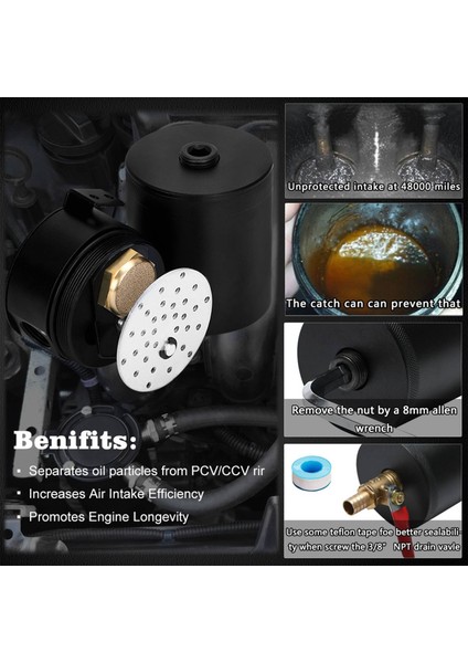 Evrensel Yağ Yakalama, Drenaj Valfi Yakıt Deposu Parçaları ile Şaşkın 2 Portlu Alüminyum Rezervuar Yağ Yakalama Tankı Sıkıştırabilir (Yurt Dışından) indirimleri