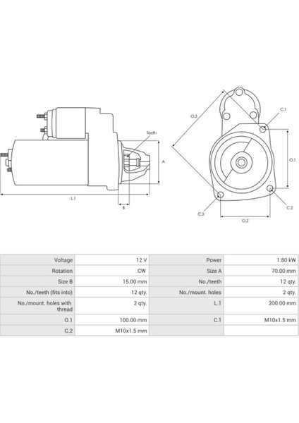 12V MARŞ MOTORU 12 DİŞ 1.7 KW MERCEDES C SERİSİ/E SERİSİ/SPRINTER/VIANO/VITO 2.2 CDI