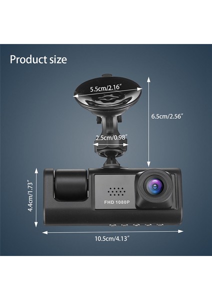 Araba Dvr Hd 1080P 3-Lens Araç Dash Camthree Way Kamera Dvrs Kaydedici Video Kayıt Cihazı Dashcam Kameran (Yurt Dışından)