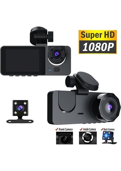 Hd 1080P Dash Cam Ön ve Arka Araç Kamerası 3 Lens Araç Kayıt Noktası Kablosuz Bağlı Araç Dvr (Yurt Dışından) fiyatları