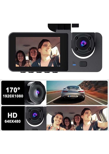 Hd 1080P Dash Cam Ön ve Arka Araç Kamerası 3 Lens Araç Kayıt Noktası Kablosuz Bağlı Araç Dvr (Yurt Dışından) modelleri