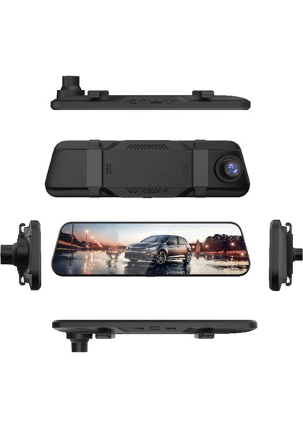9.66 Inç Kare Ekran 1080P Hd Wifi Stream Medya Dikiz Ayna Dash Cam Araç Kayıt Sistemi (Yurt Dışından)