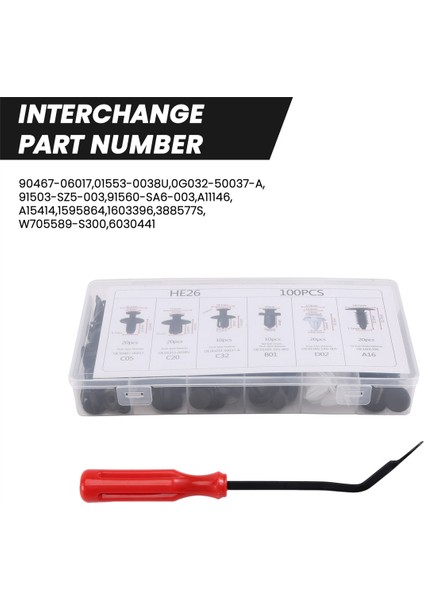 Honda Ford Chrysler Toyota Için 100PC Plastik Perçinler Finender Fender Tampon Itme Klipleri W / Çıkarma Aracı (Yurt Dışından) fiyatları