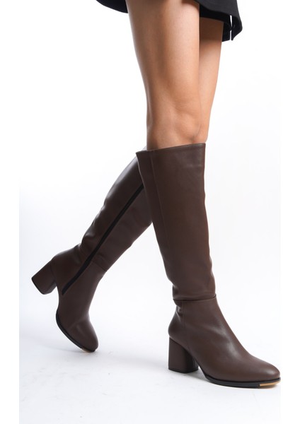 Kadın Çizme Suni Deri Kalın Topuk Oval Burun Yandan Fermuarlı Şık Rahat Tasarım