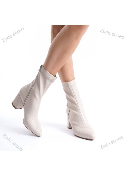 Kadın Bej Streç Orta Boy Topuklu Bot Şık ve Rahat Günlük ile Özel Gün Kullanımı indirimleri