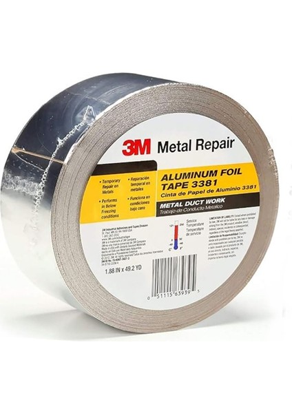 3m 3381 Folyo Bant 5cmx5mt Yüksek Isıya Dayanıklı Metal Tamir Yalıtım Alüminyum Izolasyon Bandı