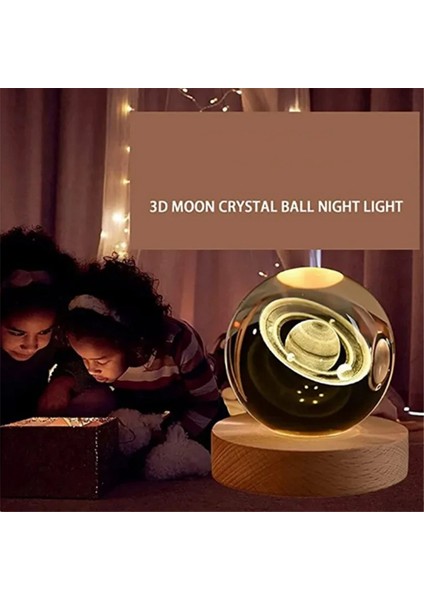 Sevgililer Günü Hediye Galaxy Kristal Top Lambası 3D Gezegen Ay Lambası USB LED Gece Işığı, A (Yurt Dışından)