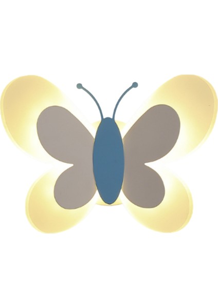 LED Kelebek Duvar Lambası 14W 85-265V Çocuk Yatak Odası Lambası Modern Kelebek Duvar Lambaları, Beyaz ve Mavi (Yurt Dışından)