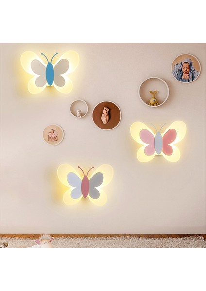 LED Kelebek Duvar Lambası 14W 85-265V Çocuk Yatak Odası Lambası Modern Kelebek Duvar Lambaları, Beyaz ve Mavi (Yurt Dışından) fırsatları