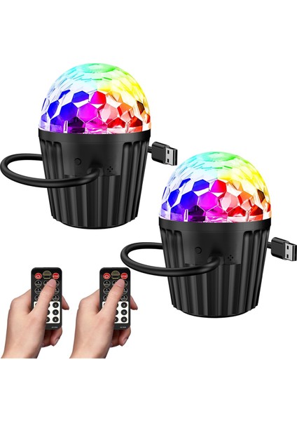 Parti Için 2 Paket Taşınabilir Mini Disko Topu Işığı, Rgb Dj Strobe Işığı Uzaktan Kumanda, Ses Aktif Sahne Işıkları (Yurt Dışından)