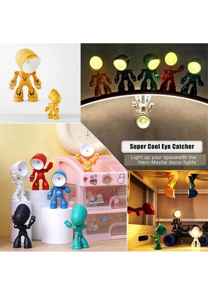 6pcs Gece Işığı Çocuklar Için Mini Robot LED Gece Kahraman Masa Lambası Erkek Kız Yatak Odası Ev Dekorasyonları (Yurt Dışından) fırsatları