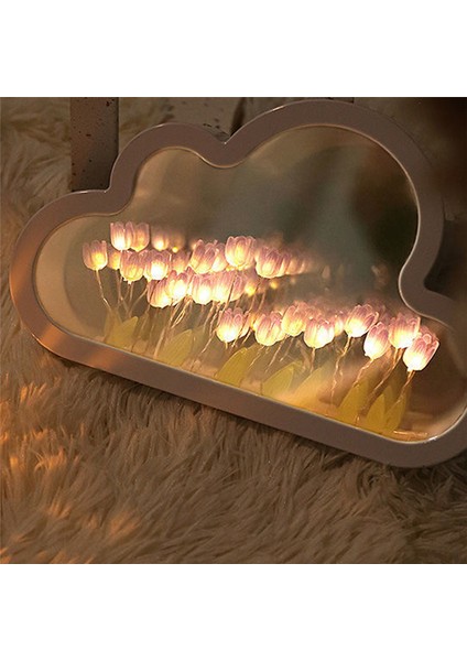 Bulut-Mirror Gece Işık El Yapımı Diy Lale Kız Oturma Odası Gece Işık Küçük Ayna Masaüstü Işık Yayan Süsler-A (Yurt Dışından) fiyatları