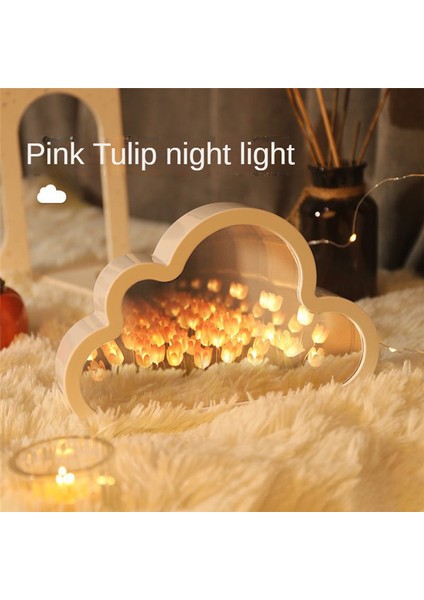 Bulut-Mirror Gece Işık El Yapımı Diy Lale Kız Oturma Odası Gece Işık Küçük Ayna Masaüstü Işık Yayan Süsler-A (Yurt Dışından) indirimleri