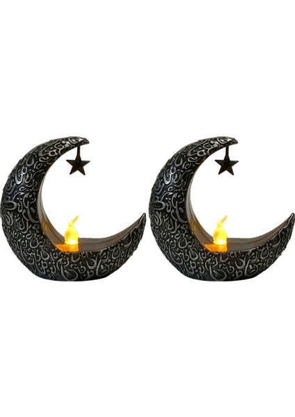 2pcs Ramazan Dekorasyonları Eid Süslemeleri Ramazan Kareem Masa Tabanı Ramazan Fenerleri (Siyah+Gümüş) (Yurt Dışından)