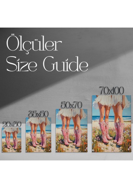 Pembe Kovboy Botları ve Deniz Manzarası Yağlıboya Tablosu modelleri