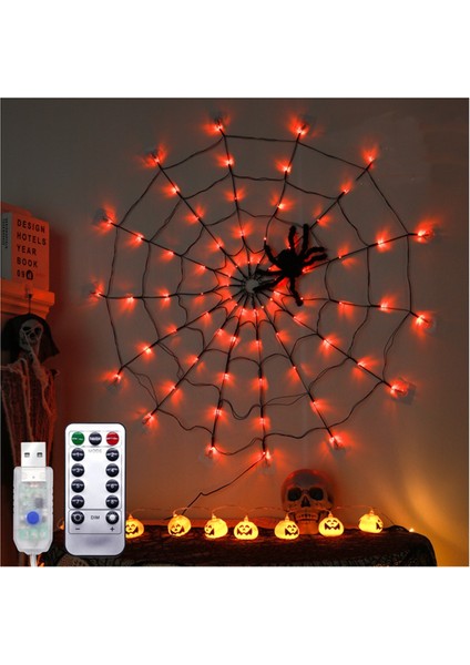Cadılar Bayramı Örümcek Web Işıkları USB 8 Mod Örümcek Web Duvar Net Işıklar Korkunç Cadılar Bayramı Dekorasyon Çelenk, C (Yurt Dışından)