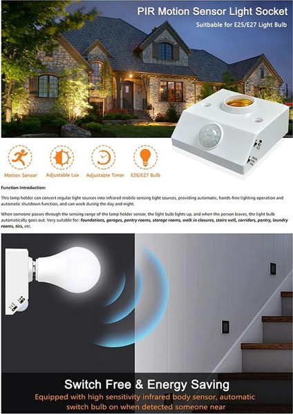 2pcs E27 Lambaheli Sun Soku Sokun Pır Hareket Algılama Anahtarı Lambası Tutucu Somun Soketi Ampul Soketi Ac 85V-265V (Yurt Dışından) fiyatları