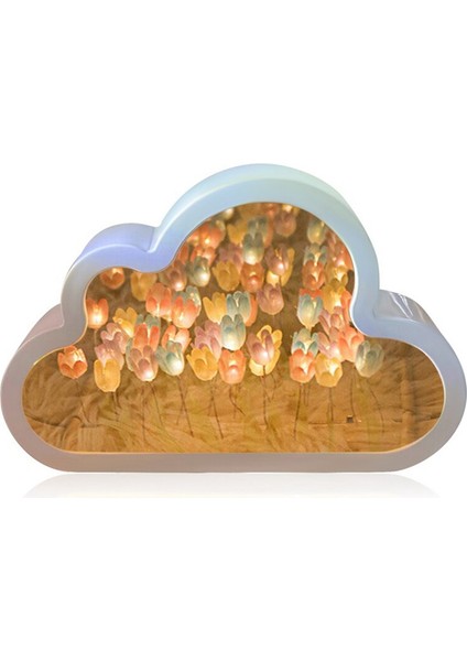 Bulut-Mirror Gece Işık El Yapımı Diy Lale Kız Oturma Odası Gece Işık Küçük Ayna Masaüstü Işık Yayan Süsler-B (Yurt Dışından) fırsatları