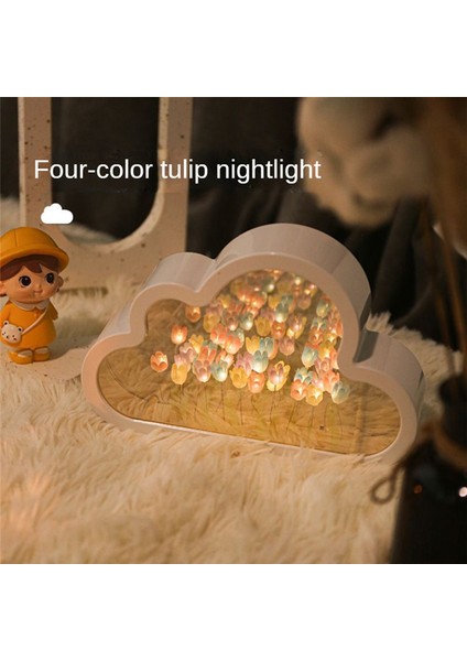 Bulut-Mirror Gece Işık El Yapımı Diy Lale Kız Oturma Odası Gece Işık Küçük Ayna Masaüstü Işık Yayan Süsler-B (Yurt Dışından) indirimleri