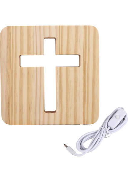 3D LED Lamba Gece Işık USB Masa Masa Masa Lambaları Hıristiyanlık Haç Zanaatları Hediye Ev Dekorasyon Ahşap Çapraz (Yurt Dışından)