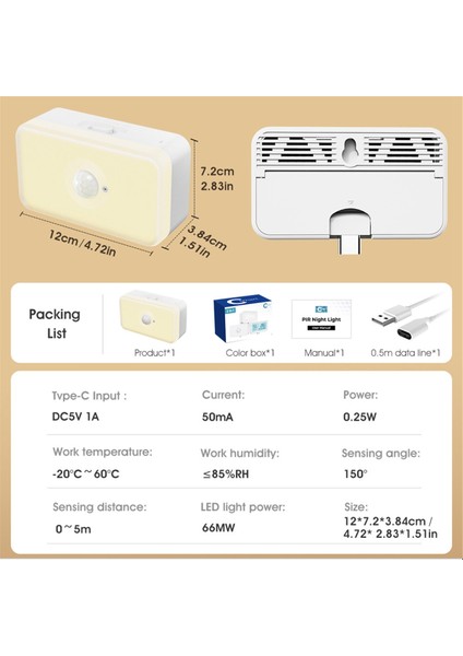 Pir Gece Işık Akıllı Insan Vücut Sensör Lambası Ana Kalıcı Dolap Yatak Odası Typec Eklenti LED Bağlantı Gece Işık A (Yurt Dışından) fiyatları