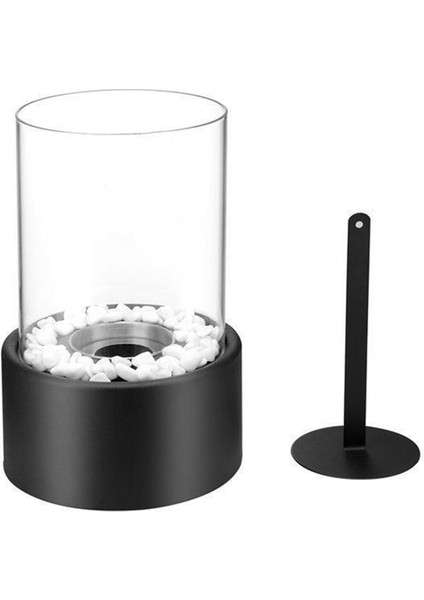 Alkol Şömine Işığı, Paslanmaz Çelik Cam Gerçek Ateş Isıtma, Yuvarlak Cam Süslemeler, Atmosfer Açık Siyah S (Yurt Dışından)