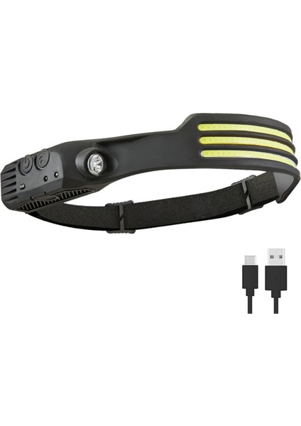 2pcs El Süpürme Sensörü Kafa Işık Kobu LED El Feneri USB Şarj Edilebilir Kamp Balıkçılık Iş Kafası Işığı, A (Yurt Dışından)