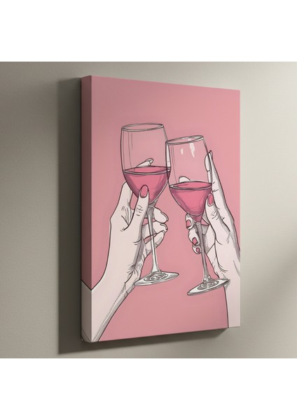 Pembe Tonlarda Şarap Kadehleri İllüstrasyon Tablosu