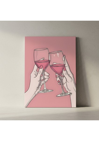 Pembe Tonlarda Şarap Kadehleri İllüstrasyon Tablosu fiyatları