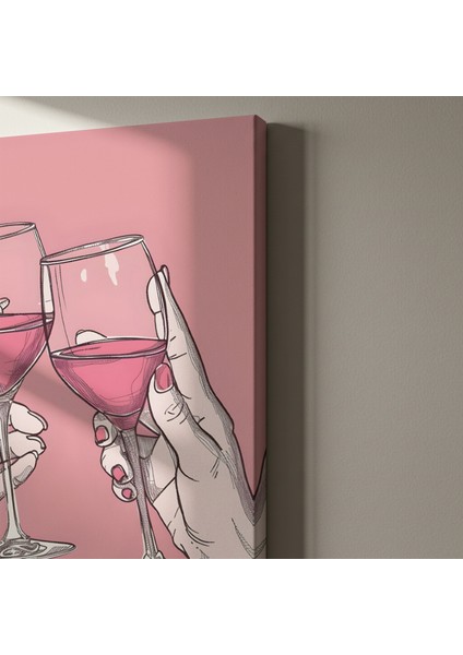 Pembe Tonlarda Şarap Kadehleri İllüstrasyon Tablosu indirimleri