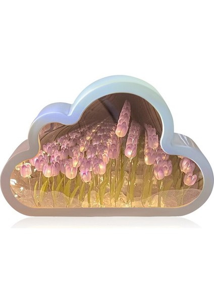 Bulut-Mirror Gece Işık El Yapımı Diy Lale Kız Oturma Odası Gece Işık Küçük Ayna Masaüstü Işık Yayan Süsler-C (Yurt Dışından) fırsatları