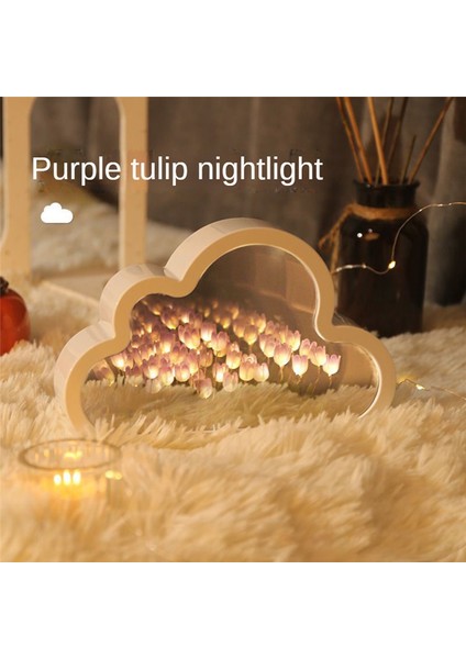 Bulut-Mirror Gece Işık El Yapımı Diy Lale Kız Oturma Odası Gece Işık Küçük Ayna Masaüstü Işık Yayan Süsler-C (Yurt Dışından) indirimleri