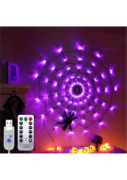 Cadılar Bayramı Örümcek Web Lights USB 8 Modlar Örümcek Web Duvar Net Işıklar Korkunç Cadılar Bayramı Dekorasyon Çelenk, B (Yurt Dışından)