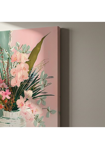 Pembe Çiçekler ve Geometrik Vazolu Modern Sanat Tablosu indirimleri