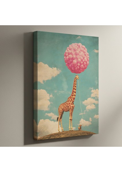 Pembe Balonlar ve Zürafa Soyut Sanat Tablosu