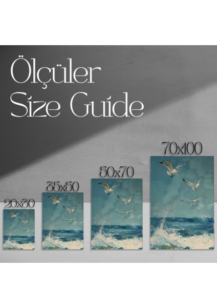 Üç Martı ve Dalgalar Soyut Yağlıboya Tablosu modelleri