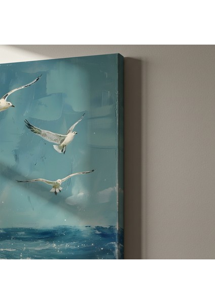 Üç Martı ve Dalgalar Soyut Yağlıboya Tablosu indirimleri