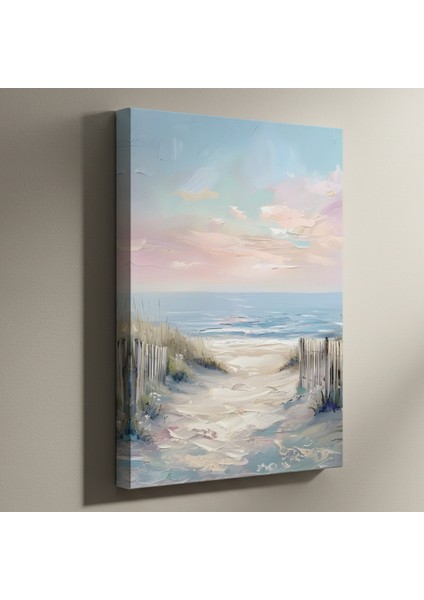 Pastel Tonlarda Sahil Manzarası Yağlıboya Tablosu