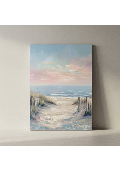 Pastel Tonlarda Sahil Manzarası Yağlıboya Tablosu fiyatları