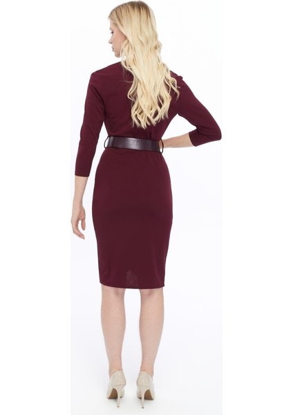 Kadın Krep Mor Kruvaze Kemerli Midi Anvelop Elbise 3753-100 indirimleri